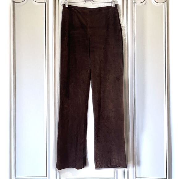 ANN TAYLOR LOFT 100% Leather Suede Straight Leg Lined Pants in Dark Brown Size 4 - Picture 1 of 16